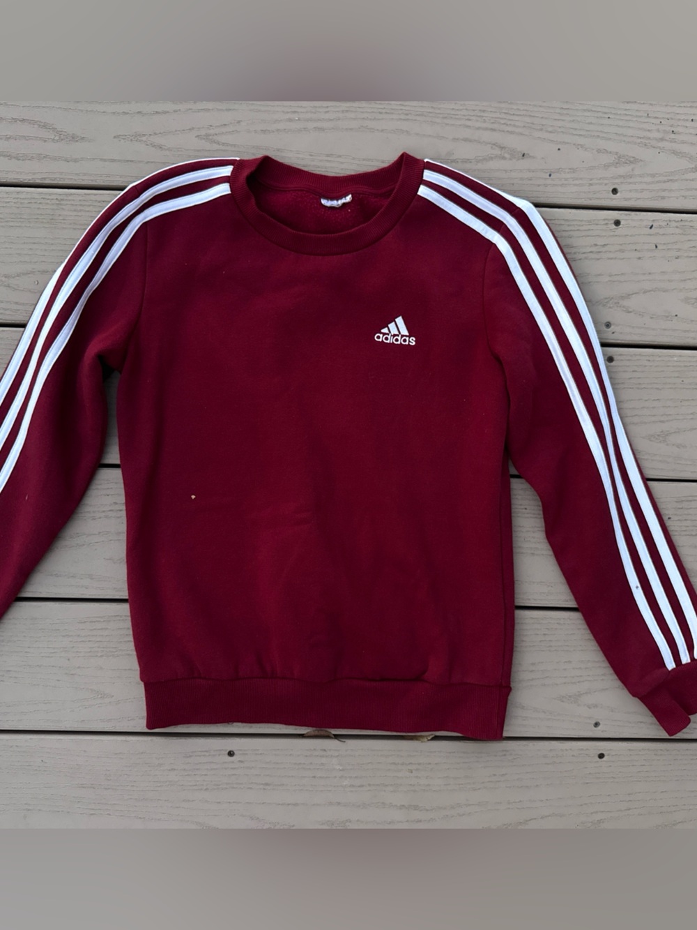 Adidas Women’s Maroon Crewneck Sweater with Iconic 3-Stripes